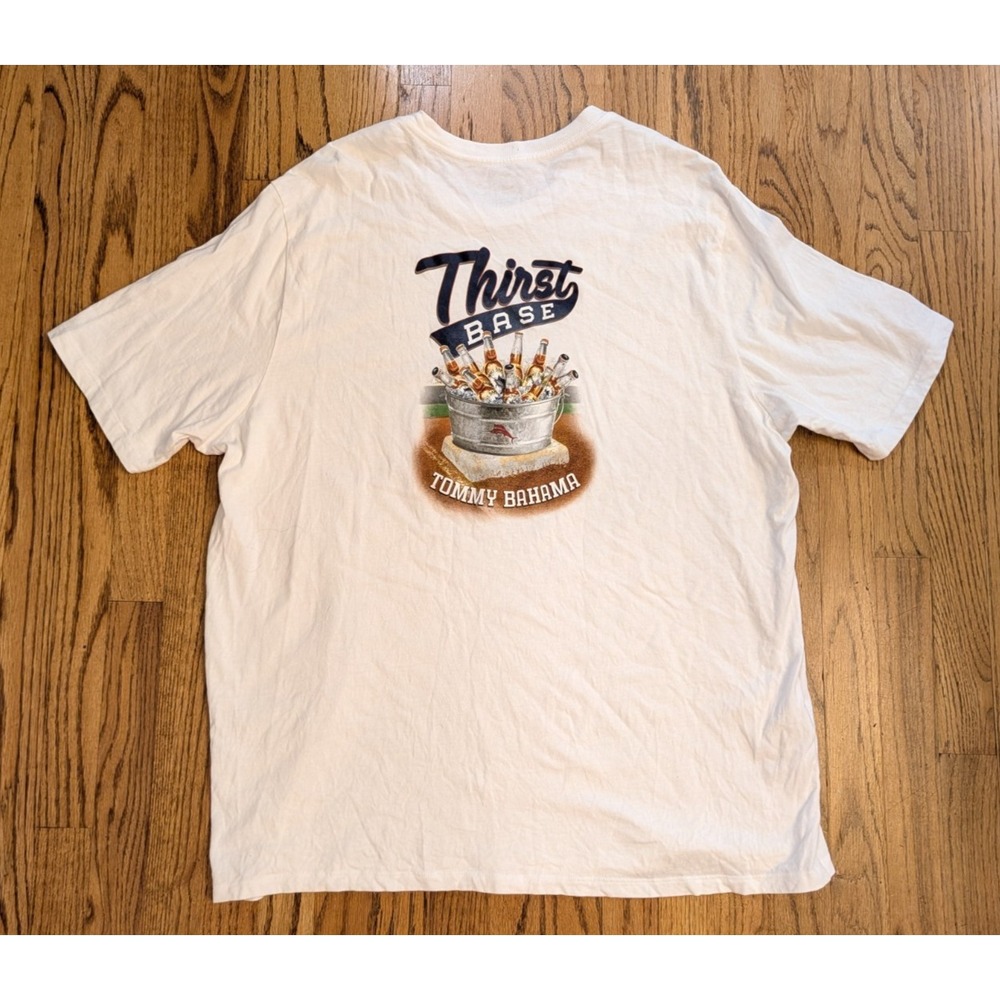 Tommy Bahama Graphic T Shirt Mens 3XL White Beer Bucket Thirst Base Baseball Tee